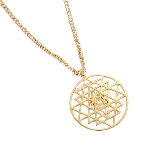 Round Hollow Amulet Titanium Steel Pendant Sacred Geometry Necklace Fashion Accessories