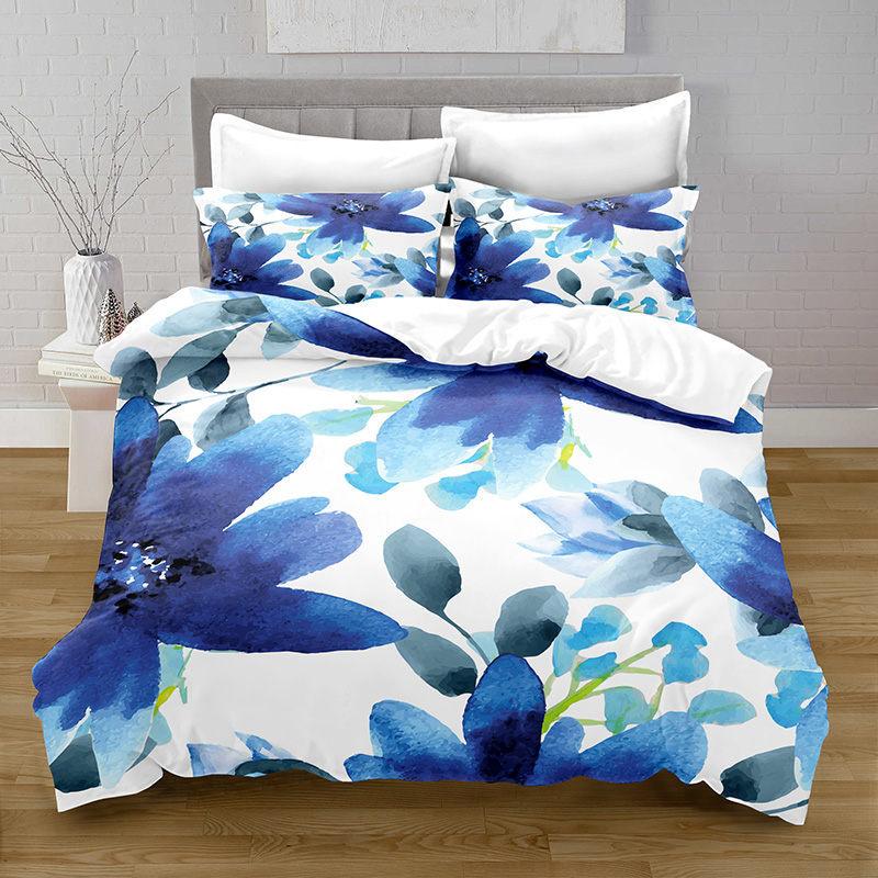 Flowers Duvet Cover King Queen Watercolor Floral Bedding Set Colorful Flowers Green Leaf Bird Polyester Quilt Cover for Women
