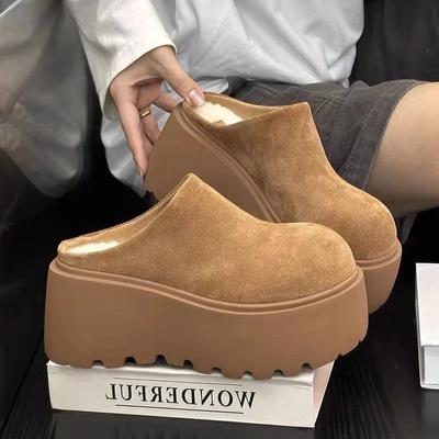 Brand Designer Women's Winter New Suede Waterproof Thick-soled Height-enhancing Snow Boots for Home Warmth Slip-on Flip-flops