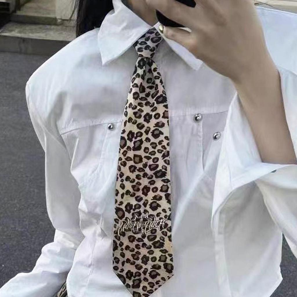 Vintage Shirt Tie Leopard Print Harajuku Student Uniform Adjustable Pre Tied Necktie for Women and Men Cosplay Neckwear