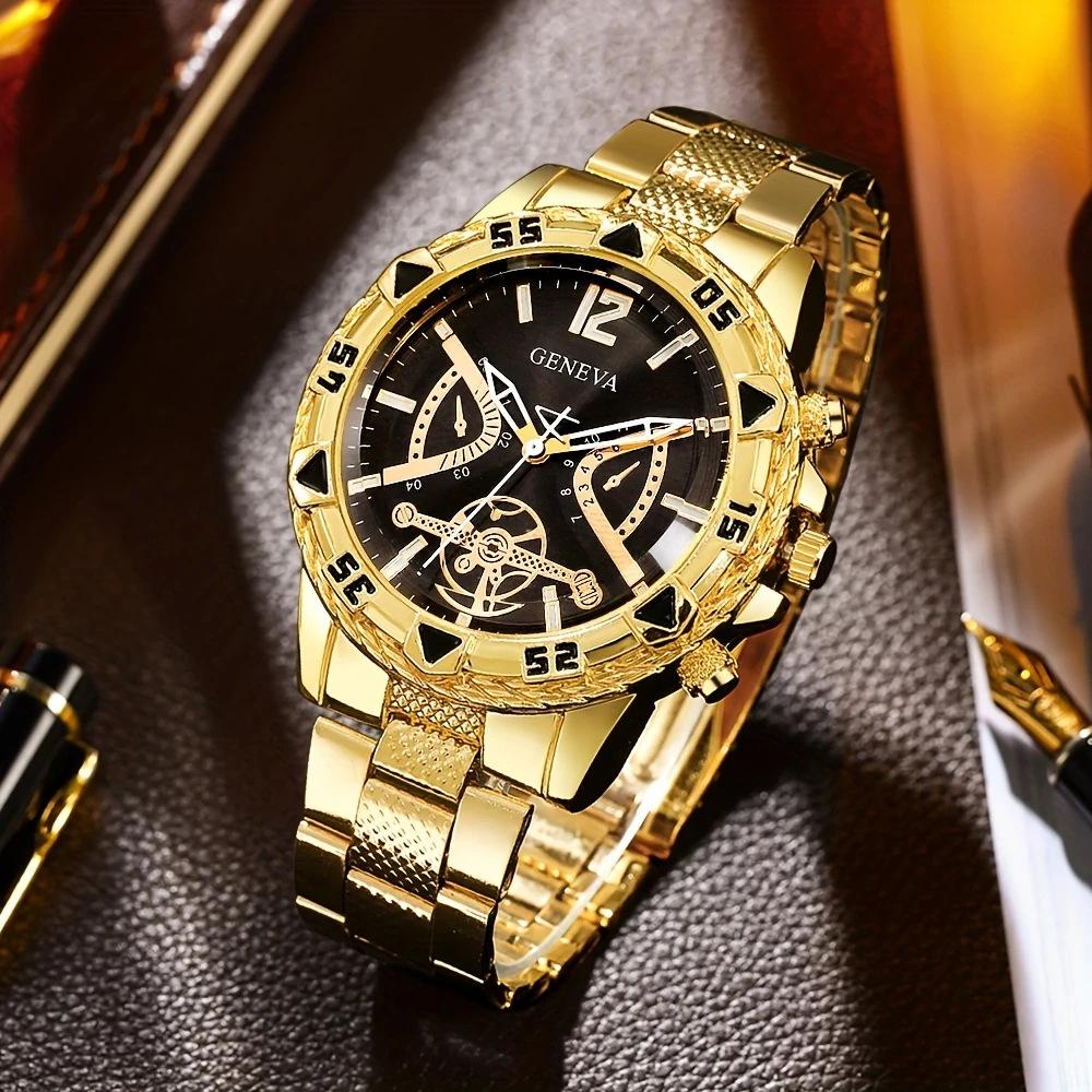 Men's Steel Belt Watch Men's Premium Sense Large Dial Business Watch Automatic Glass Quartz Watch
