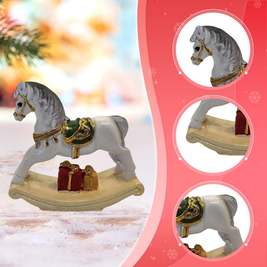 Small Christmas Rocking Horse Decor Collection Desktop Animal Statue Resin Desk Figure for Birthday Shop Party Wedding Fireplace