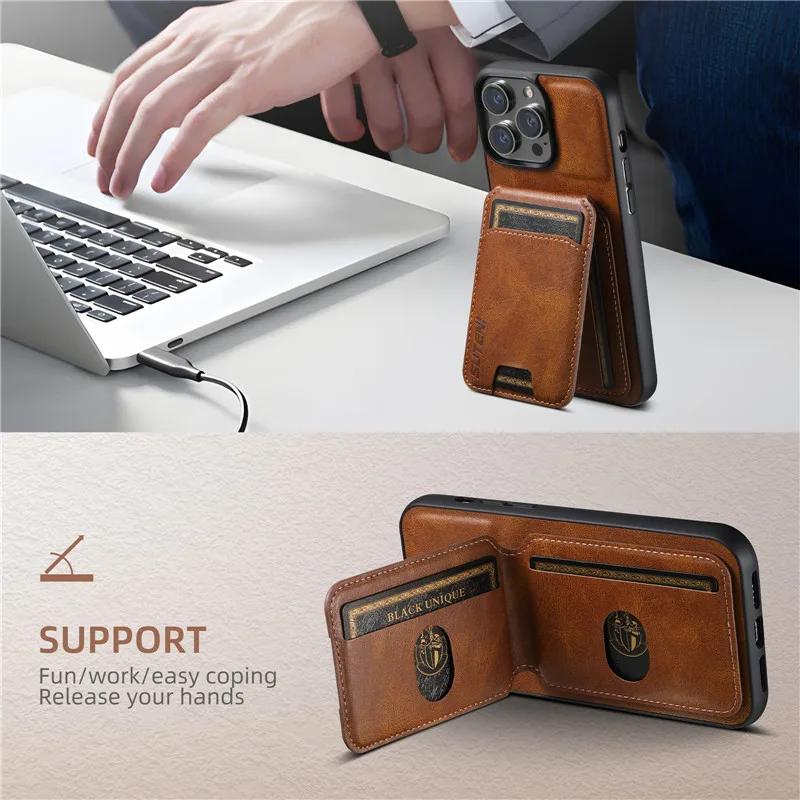 EUCAGR Wallet Phone Case Card Holder Leather Magnetic Cover For iPhone 17 16 15 Pro 14 13 12 11 Pro Max Plus XS XR 16Pro Max
