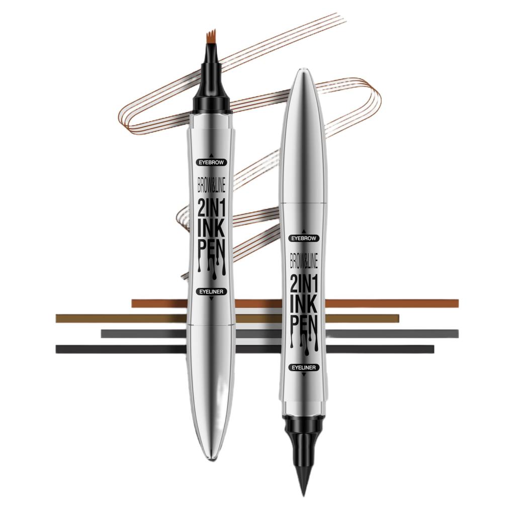 UNYOKE Eyeliner Eyebrow Natural Makeup Coffee Color Double-ended 4-prong Pencil, 2-in-1, Waterproof, Sweat-resistant, Smudge-resistant,