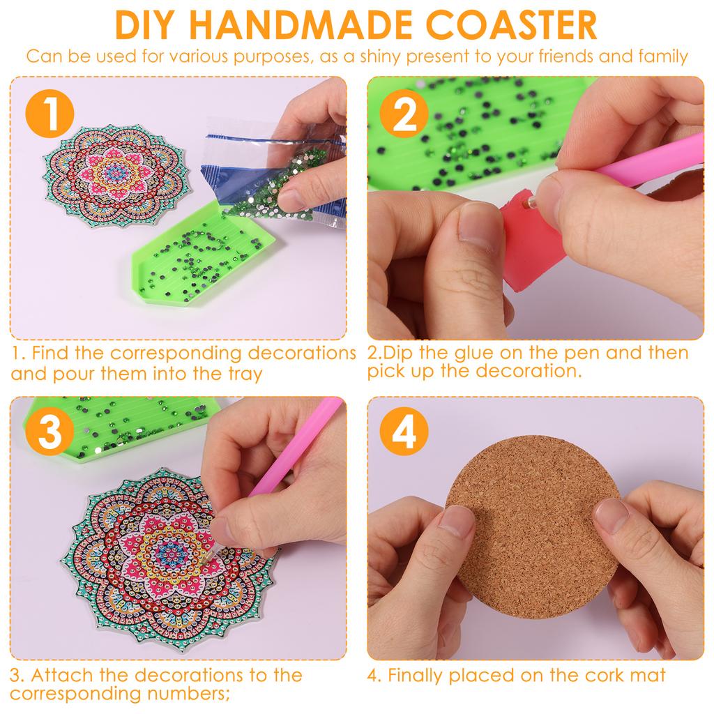 8PCS Diamond Art Painting Coasters with Holder Set, DIY Drink Coasters Art Crafts Supplies for Cup Mat Home Decor  3.9inch