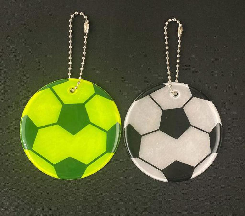 Bellarino Reflective Key Chain, Reflector, Keychain Set, Soccer Ball, Fluorescent, Children, Safe, Set of 2, white + yellow