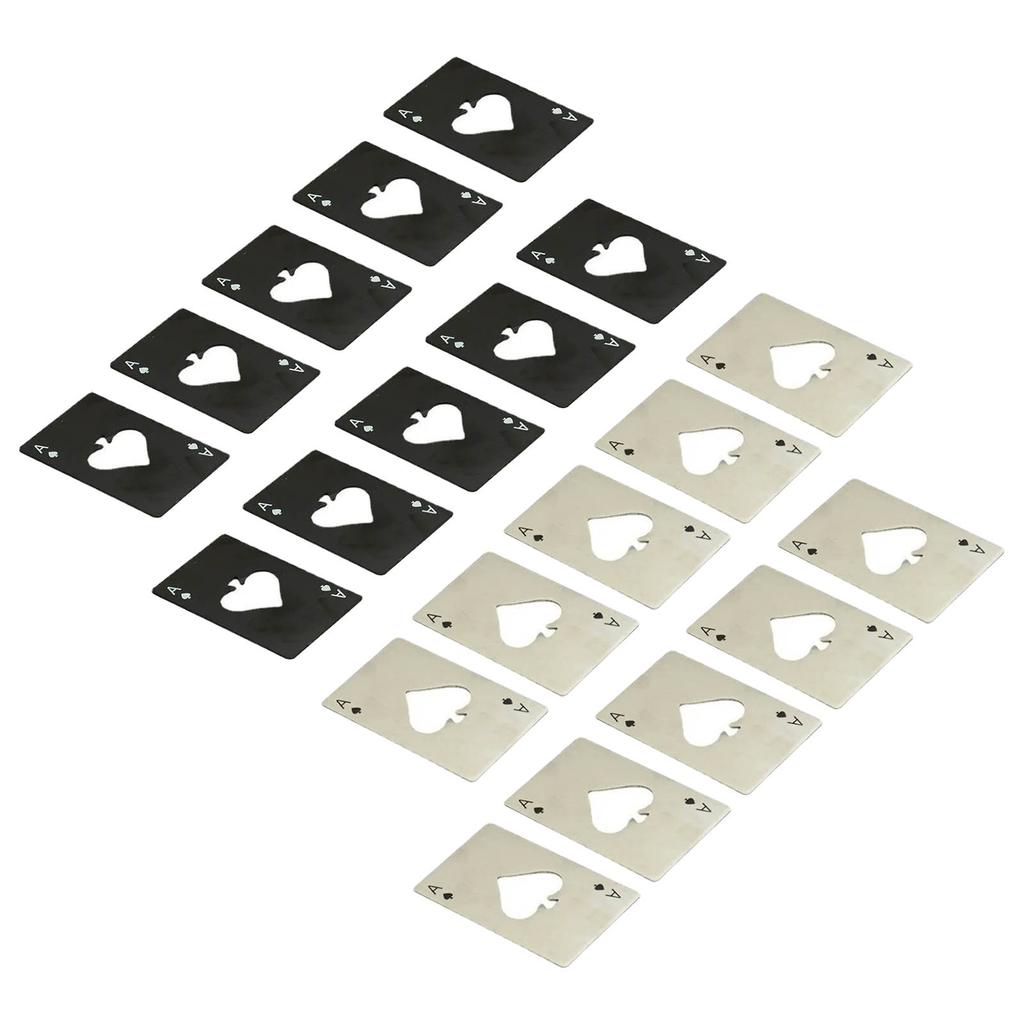 20 Pcs Poker Card Bottle Opener Beer Openers Stainless Steel Black Silver Cup Mat for Wallet Gifts