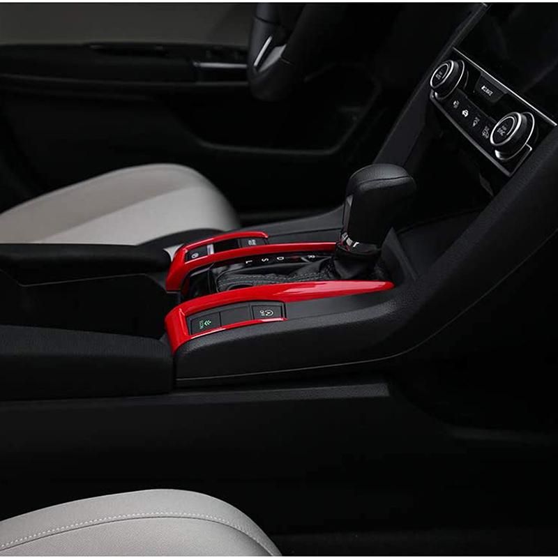 Red ABS Center Console Gear Shift Panel Frame Cover Trim Decoration Moulding For Honda Civic 10th Gen 2016-2021 Auto Car Accessories