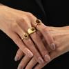 Koude Wind Onregelmatige Edelsteen Ringenset Vrouwelijk, Gepersonaliseerde Metalen Textuur Ring Ringen