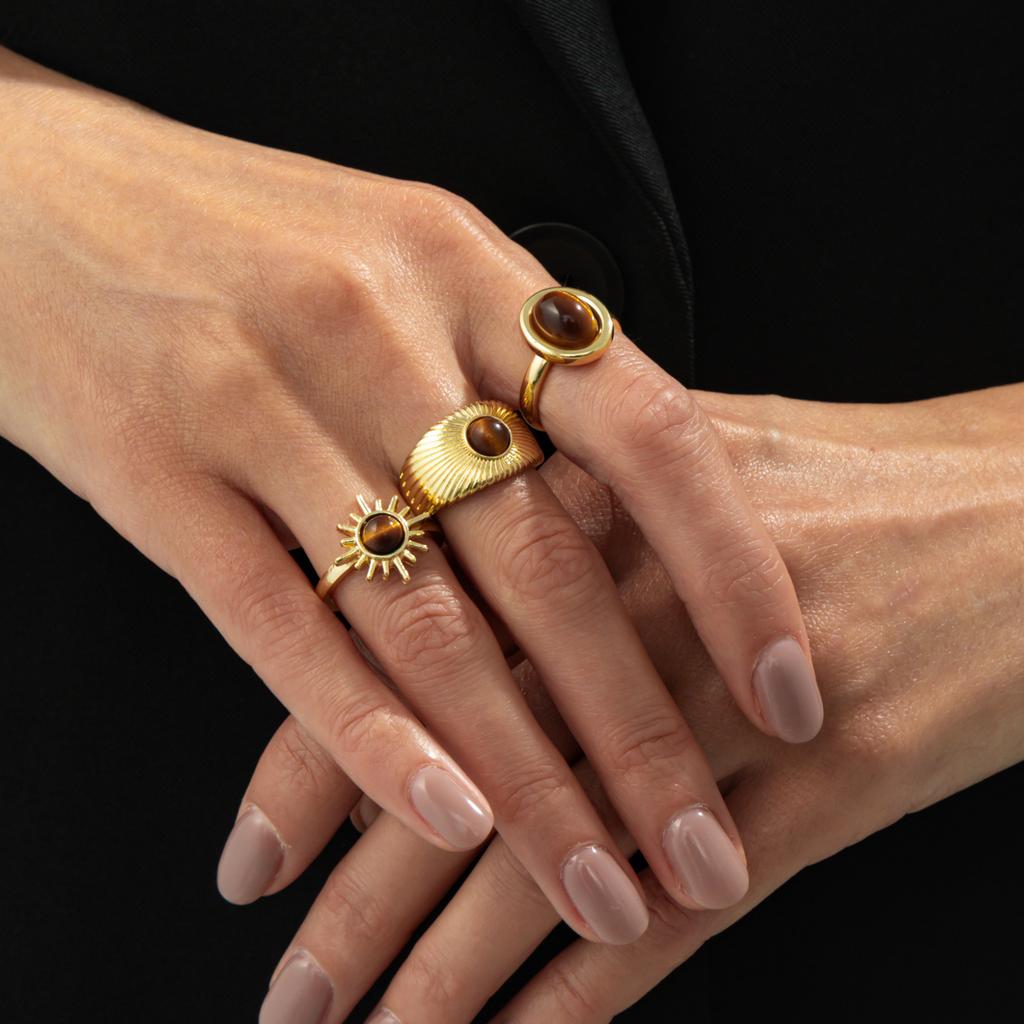 Koude Wind Onregelmatige Edelsteen Ringenset Vrouwelijk, Gepersonaliseerde Metalen Textuur Ring Ringen