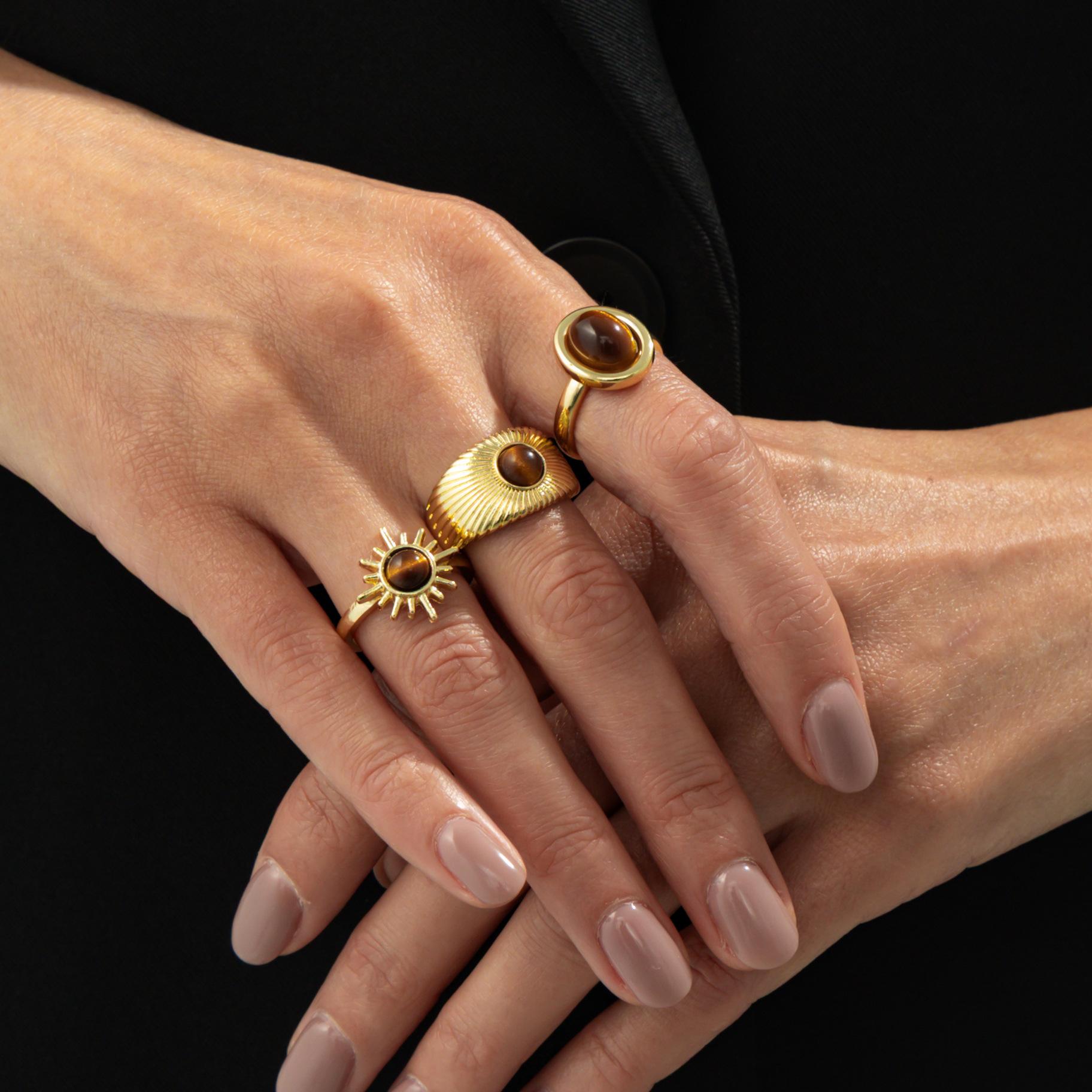 

10Pcs/Set Vintage Tiger s Eye Rings Set for Women Girls Irregular Metal Aesthetic Ring Fine Jewelry Fashion Party Accessories