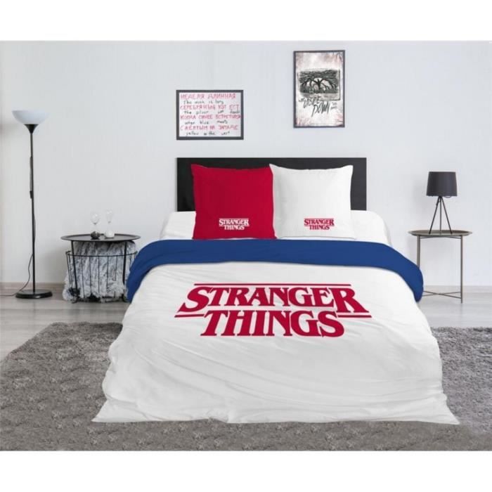 Parure de lit - STRANGER THINGS - 240x220cm - 100% Coton - Logo - Lavable en machine