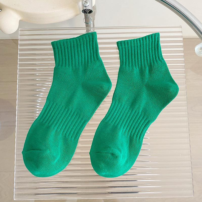 Female Spring and Autumn Pure Color Rubber Band Waist All Match Cotton Socks
