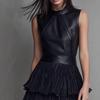 2026 Spring/Summer Women's Double-Layer Leather Dress