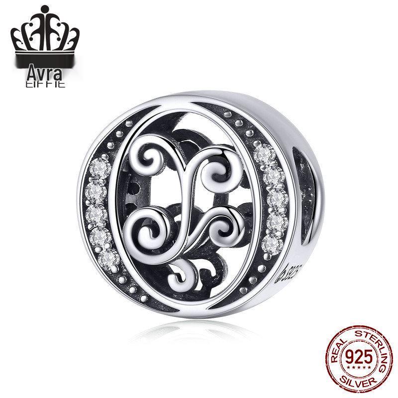 Avle 925 Sterling Silver English Letter Beaded Bracelet Beads