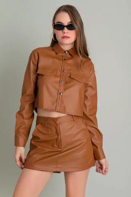 Cămașă Maro de Designer Casual Elegant Piele Piele de Miel Adevărată Femei Moale Lucrată Manual