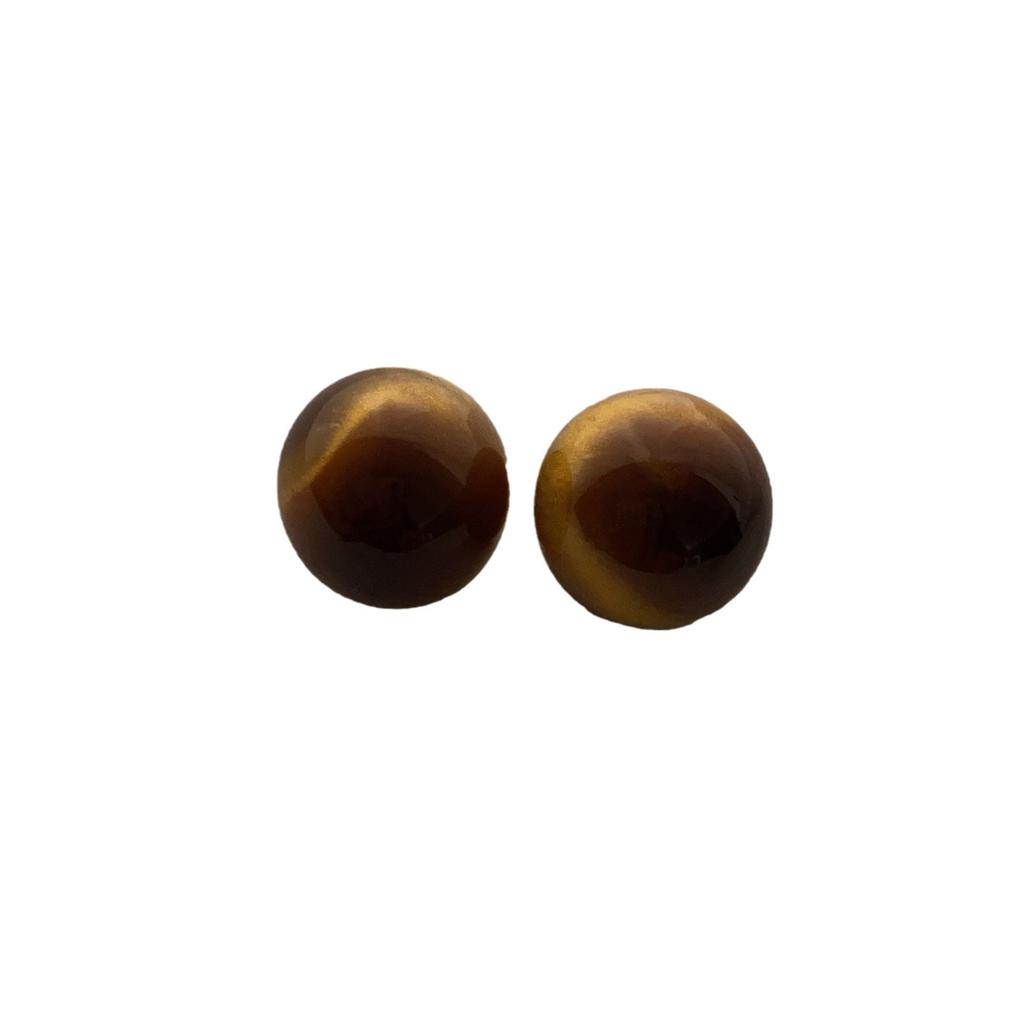 Natural Resin Color Sphere Stud Earrings Niche Medieval Temperament Advanced Simple Electroplating Real Gold Versatile Earrings