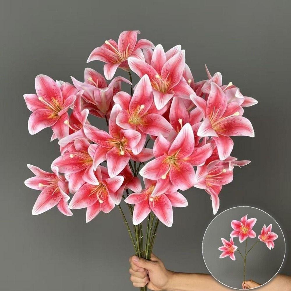 3 Heads Artificial Lilis DIY Flower Floral Arrangement Fake Flowers Realistic Plastic Artificial Flowers Photography Props
