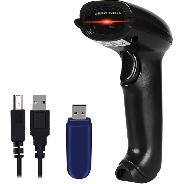 WoneNice Barcode Scanner Wireless 2-in-1 (2.4Ghz Wireless+USB 2.0 Wired) Handheld Bar Code Scanner Reader (Blue)