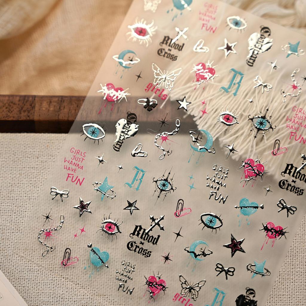 5D Exquisite Galaxy Tassel Nail Art Sticker Silver Meteor Star Chain Embossed Self-Adhesive Manicure Nail Decals for Women