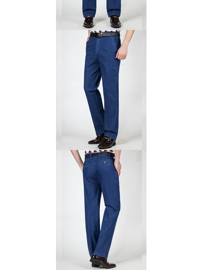 Men's High Waist Elastic Denim Trousers - Autumn/Winter Style, Loose Fit, Business Casual for Middle-aged Dads