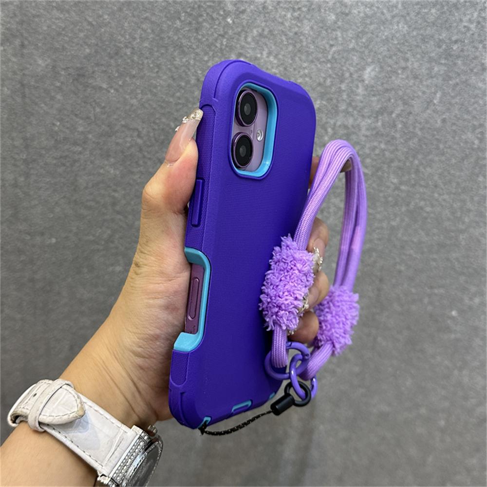 2 in 1 Thickened Hybrid Armor Bumper with Bracelet Wrist Strap Case For iPhone 16 Pro Max Plus 17Air Anti-slip Shockproof Cover