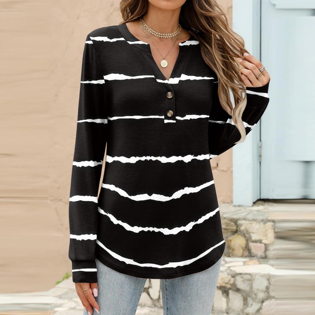 Women's Fashion Casual Printed Long Sleeve T-Shirt Pullover Top