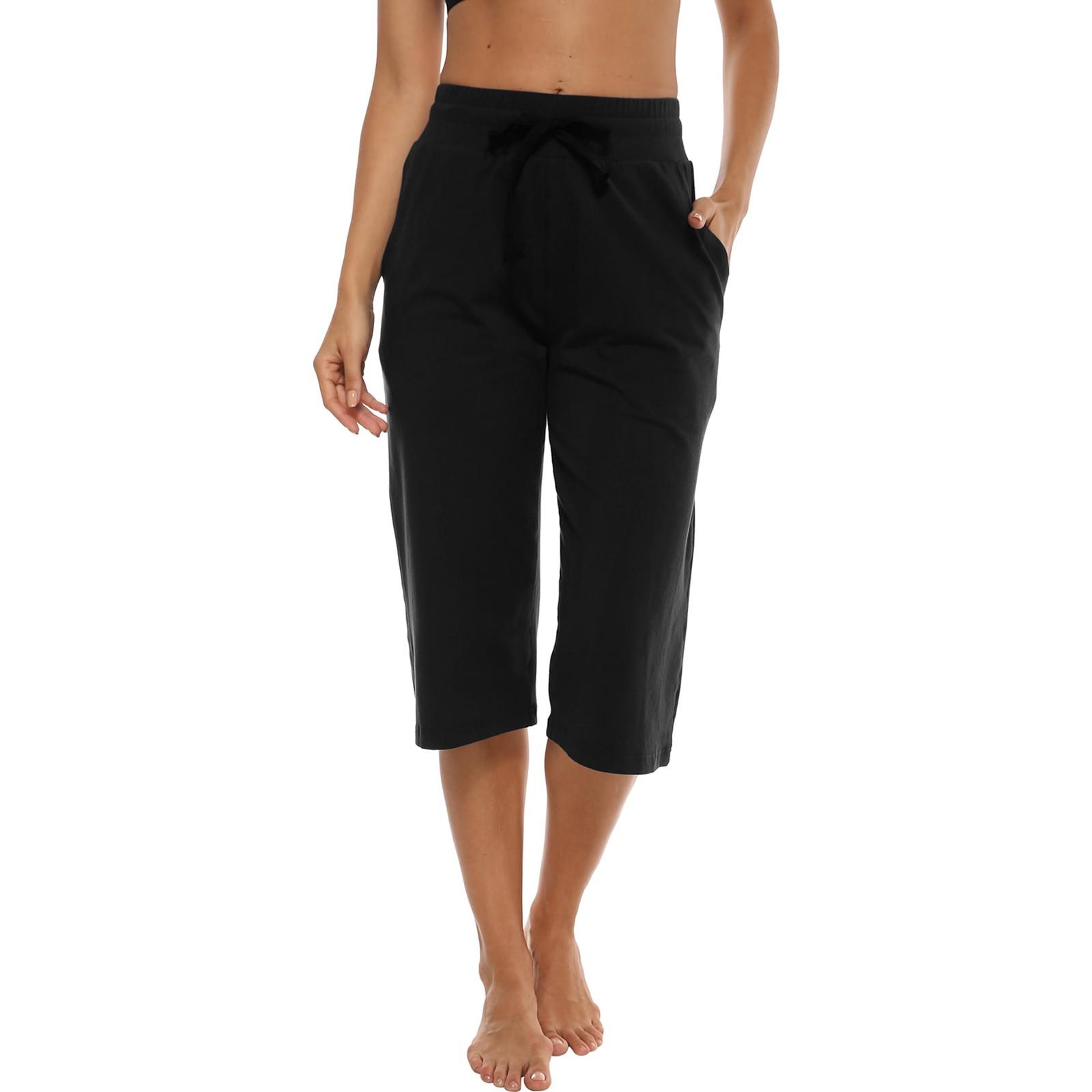 

Женские модные повседневные однотонные укороченные брюки с эластичной резинкой на талии XXL чёрный