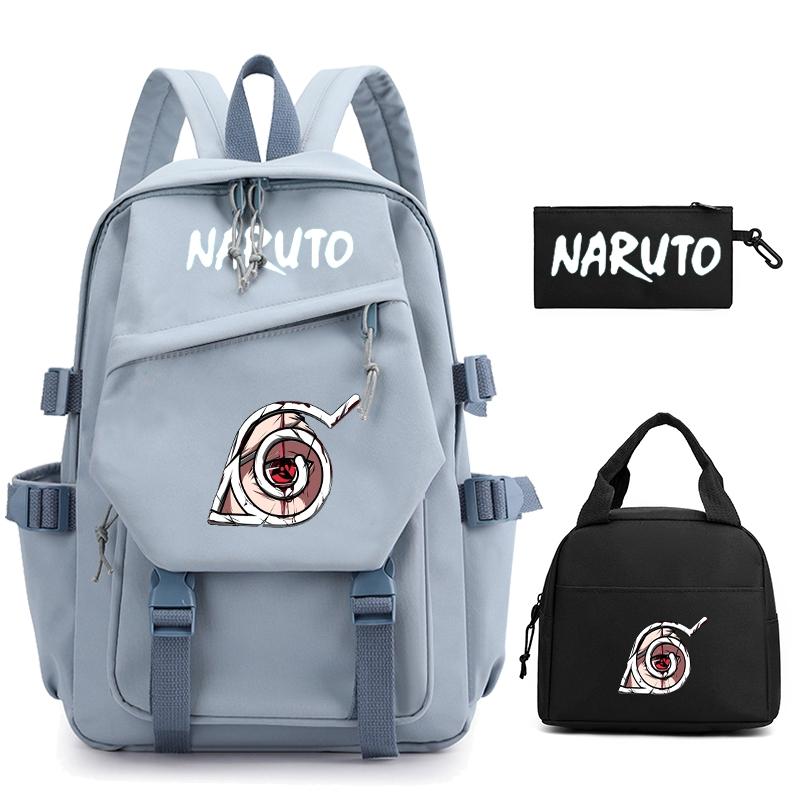 3Pcs/set Anime Naruto Backpack Nylon Backpack with Lunch Bag for Girl Boy Student Back To Schoolbag Men Women Leisure Travel Bag