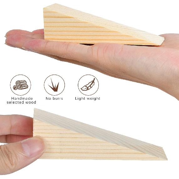 Elesunory 20 Pack Wooden Wedges for Chair Caning Supplies, Non Slip Wood Door Stopper, Triangle Wood Block for Chair Caning Door Stop