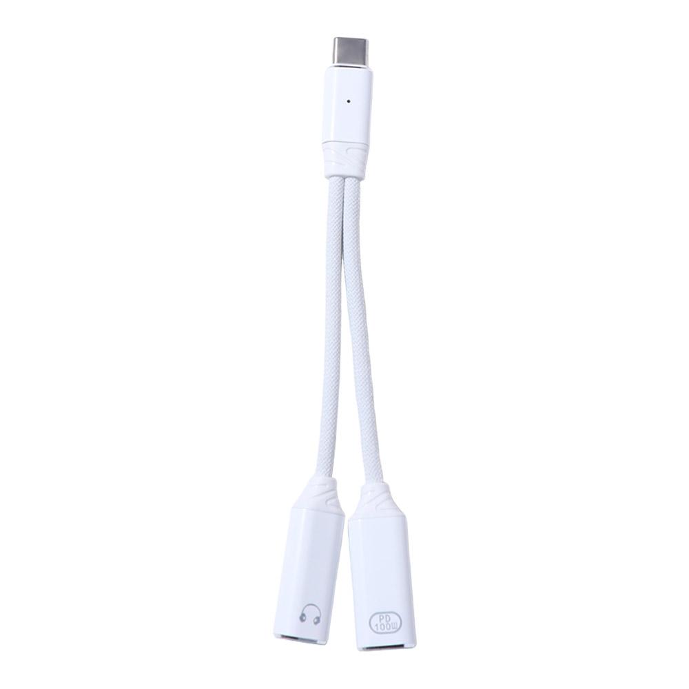 PD 100W Type C Splitter Audio Cable 2 In 1 Design 2-in-1 Headphone Adapter Cable Headphone Use