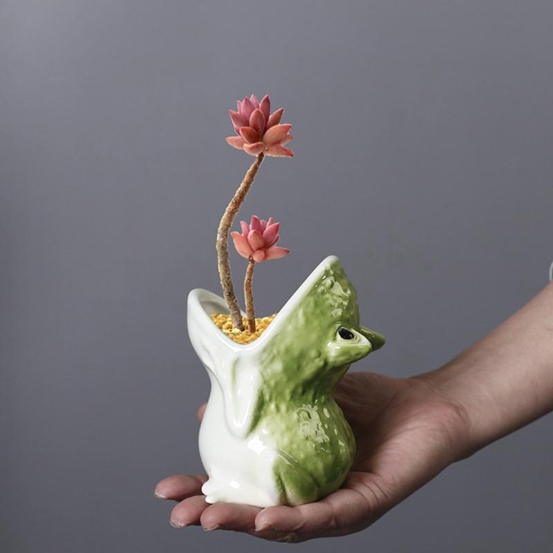 Creative Frogs Face Ceramic Flower-pot For Small Desktop Shelf Decoration Indoor Gardening