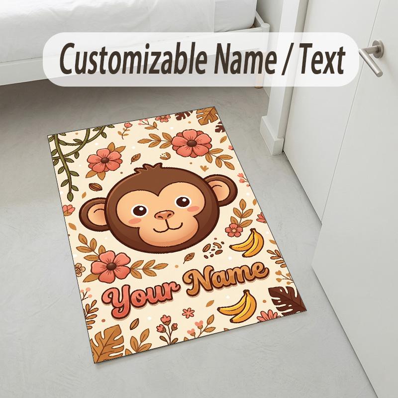 Floral Garden Theme Crystal Velvet Rug Personalized Custom Name Text Soft Floor Mat Home Decor
