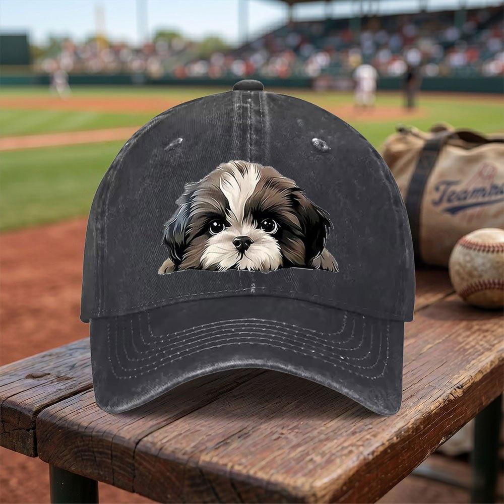 Shih Tzu Print Baseball Cap Adjustable Buckle Lightweight Washed Unisex Hat for Unisex Women Dog Lover Accessory