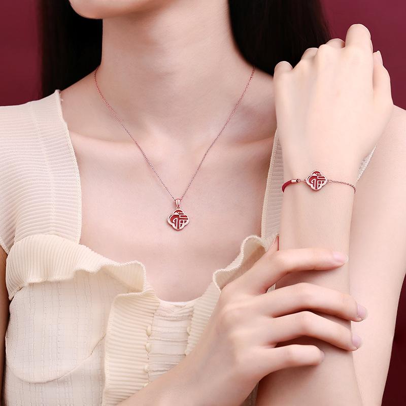 Original Glücksdrachen Segenshalskette Nischen-Design Schlüsselbein-Kette Guochao Segensanhänger Neujahrsartikel Dekoration