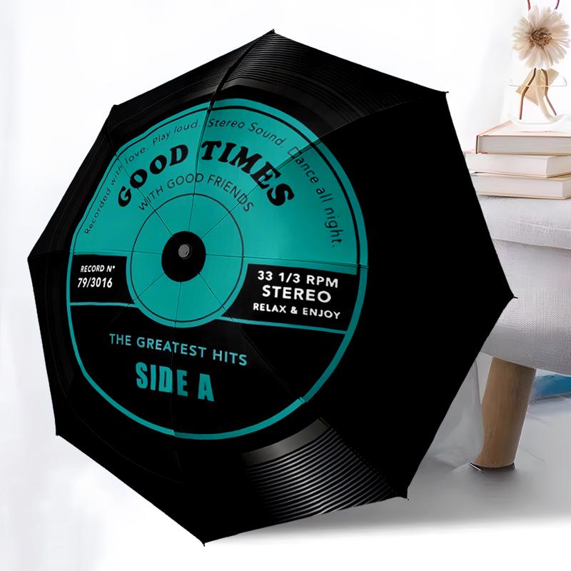 1PC Retro Records Folding Umbrella Fashion Auto-Open Design 8 Iron Ribs Plastic Handle Foldable Sunshade Perfect Christmas Gifts