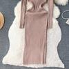 Abito aderente a maniche lunghe a maniche lunghe con scollo a O elegante elegante da donna Abito aderente in maglia aderente alla moda sexy con abiti elastici sottili