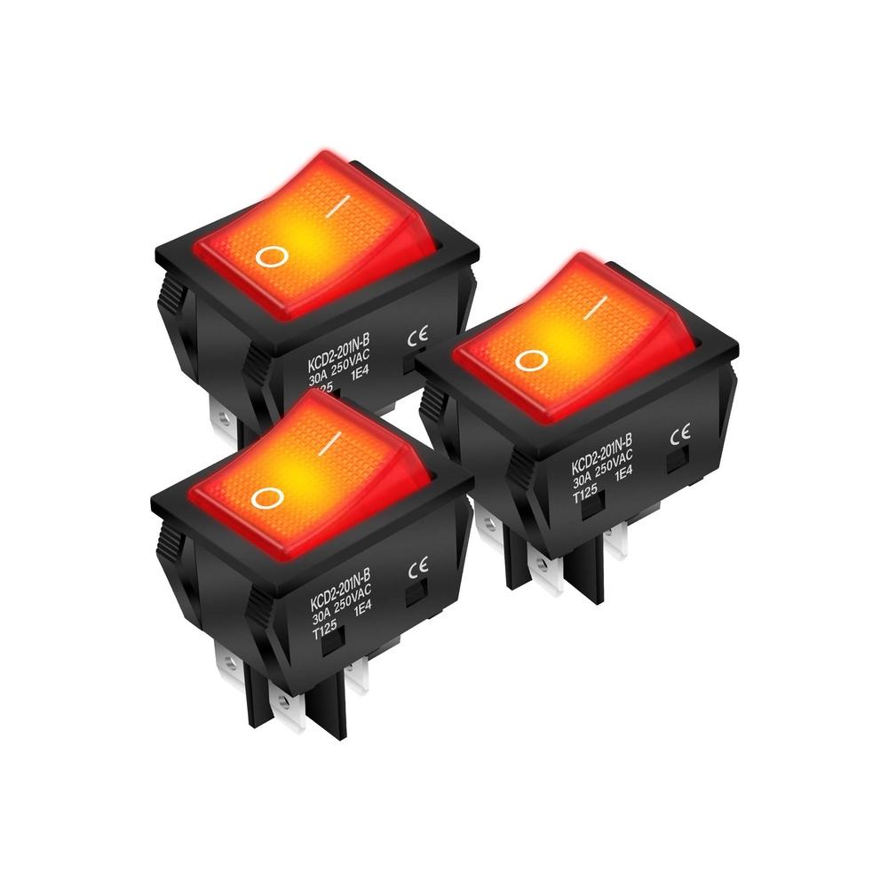 

30A 250V KCD2 KCD4er Switch DPST 4 Pin Red Lighted 120Ver Toggle Switch ON Off Heavy Duty T125-3Pack