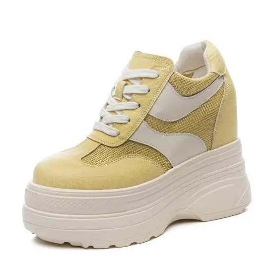 Fashion 11CM Air Mesh Microfiber Leather Platform Wedge High Brand Women Sandals Breathable Flats Chunky Sneakers Hollow Casual Shoes