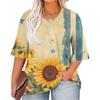 Women's Fashion Casual V-Neck Seven Sleeve Ruffle Sleeve Independence Day Printed T-Shirt Tops Plus Size Women's