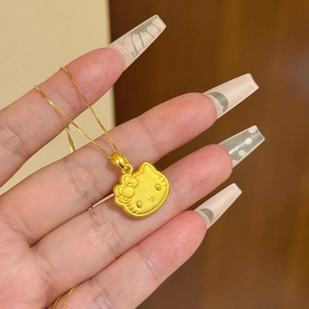 S925 Gold Hello Kitty Double-Sided Necklace for Women - High-End Imitation Sand Gold