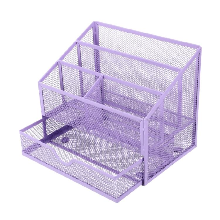 Desktop Metal Pen Organiser with Drawer 5 Compartments Desk Storage Tray Large Capacity Pen Container For Office School