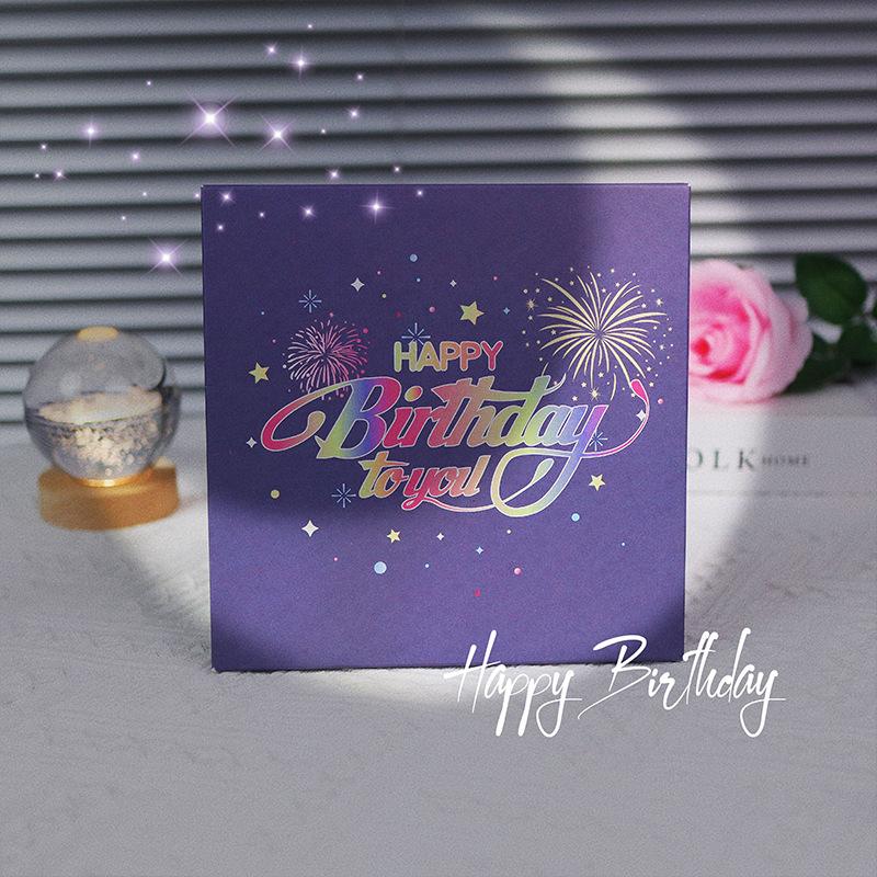 1pcHappy Birthday Card Fireworks 3D Pop Up Cake Light and Music Happy Birthday Card Gift Greeting Card for Husband Kids Wife Mom