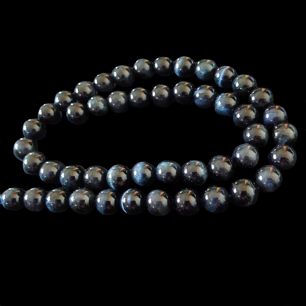 Strand of 46 Round Beads 8mm In Blue Tiger Eye or Hawk Eye Quality A