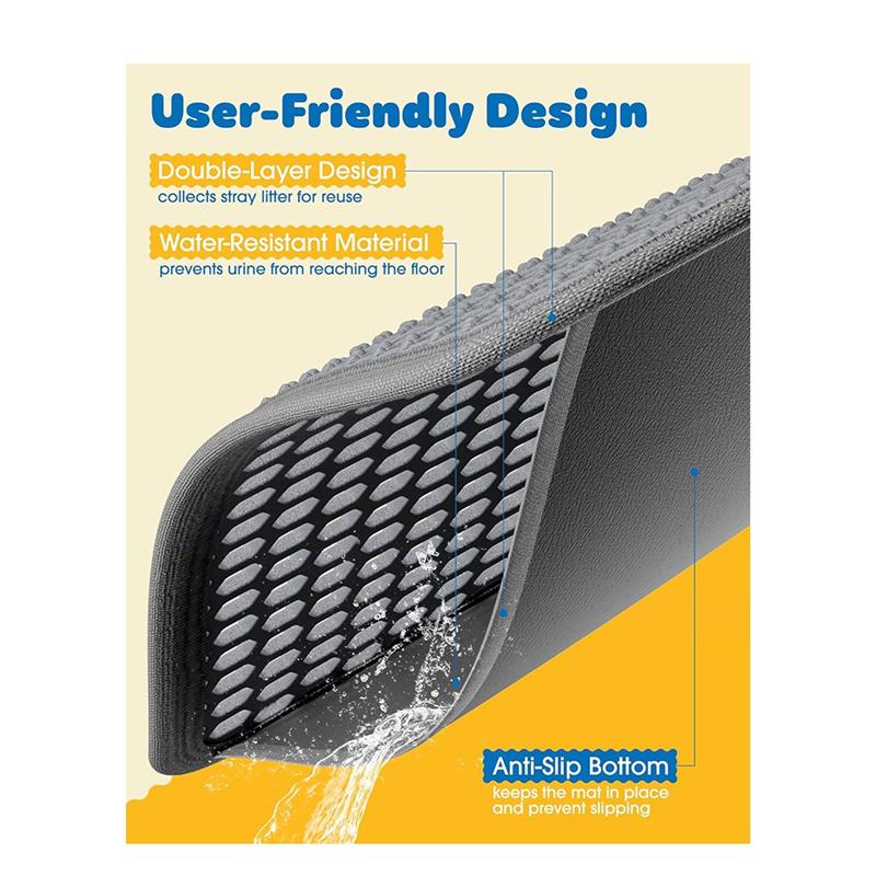 Double Layers Litter Trapping Mat-30" X 22" Large Cat Litter Box Mat-Easy To Clean Litter Mat For Floors