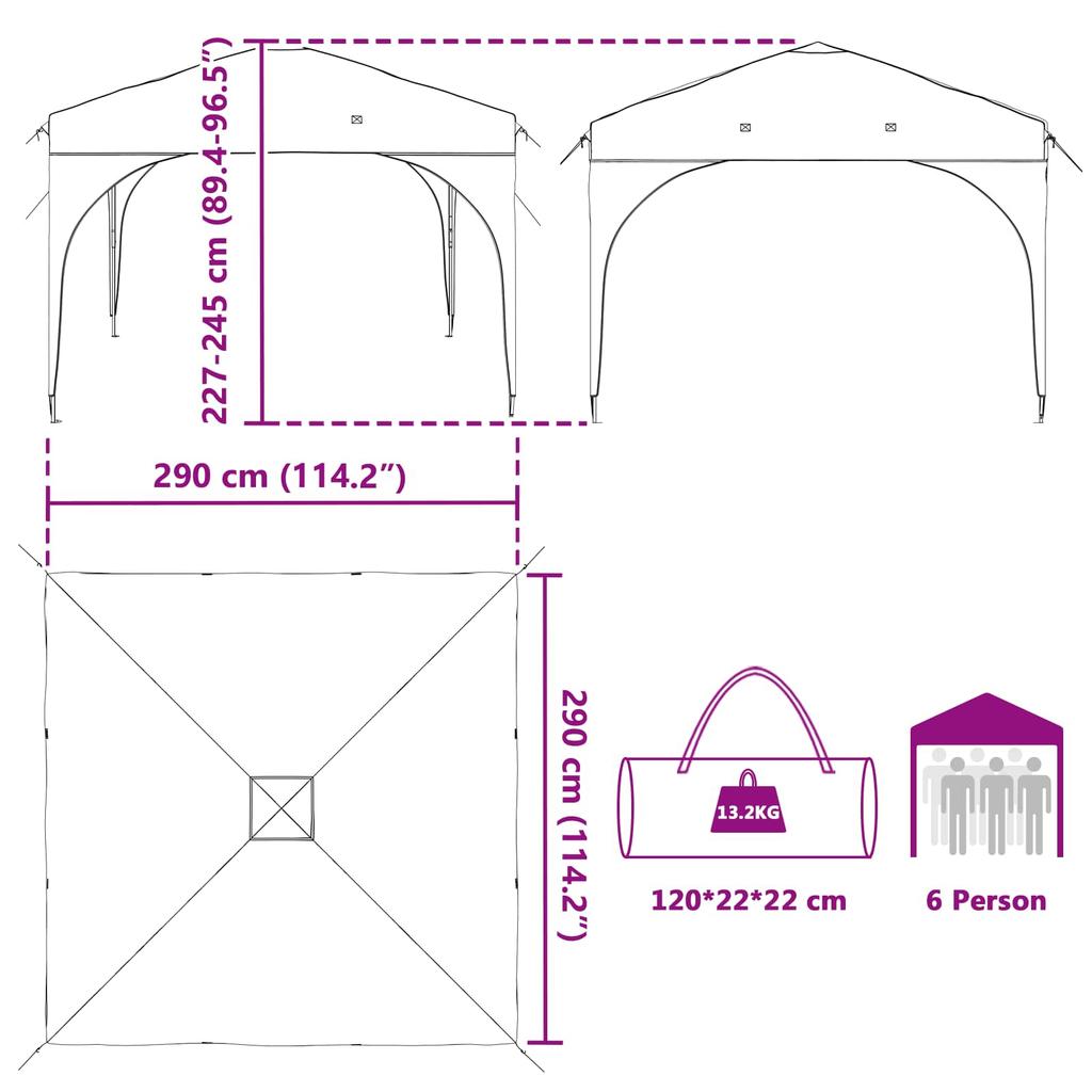 Pop Up Party Tent 290 X 290 X 245 Cm Blue