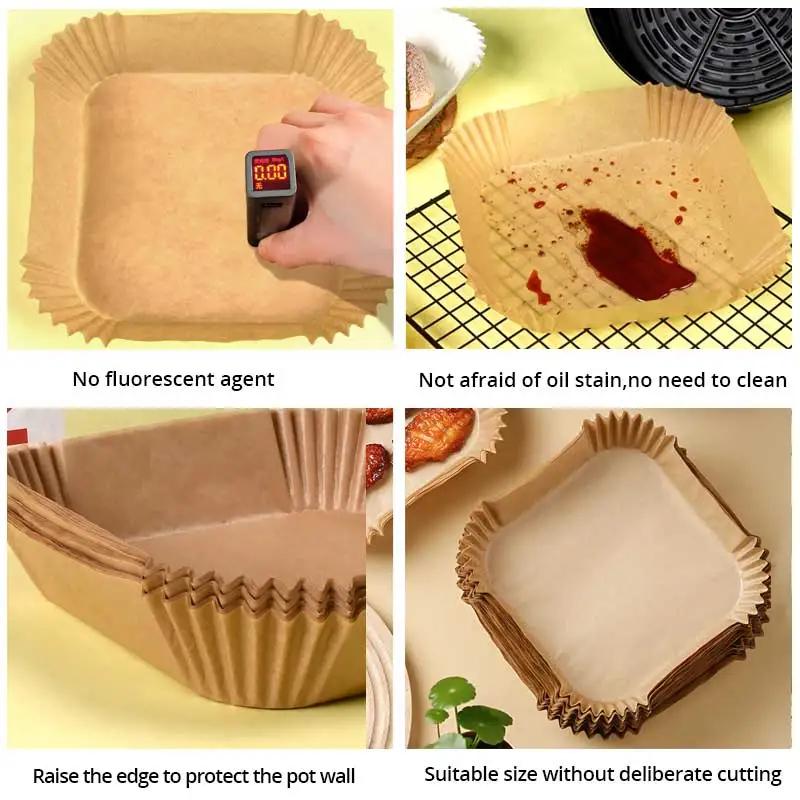 25/50/100pcs/set Air Fryer Disposable Paper Parchment Wood Pulp Steamer Cheesecake Air Fryer Accessories Baking Paper For