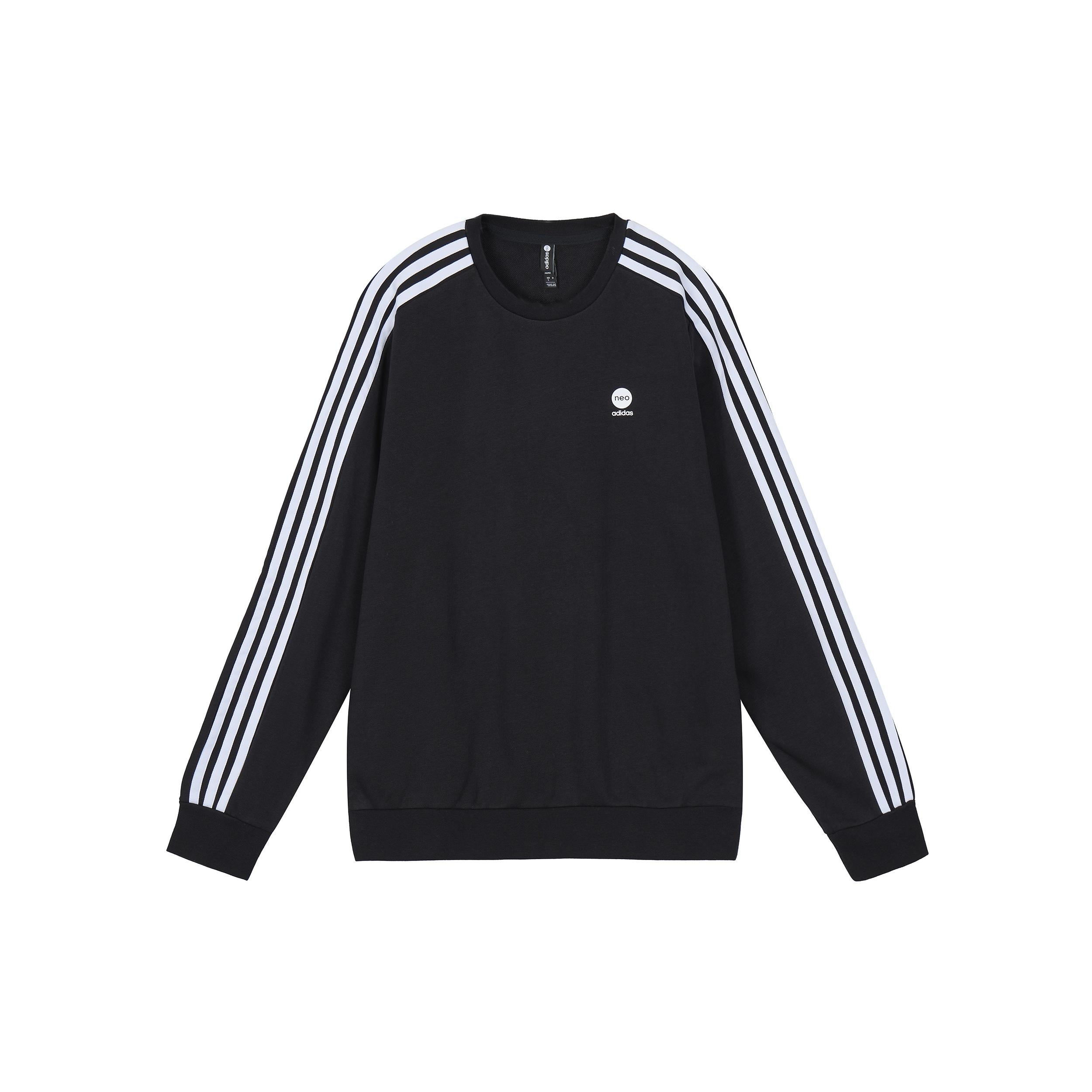 Men s adidas neo Side Stripe Sports Pullover Round Neck Black HD4668 S