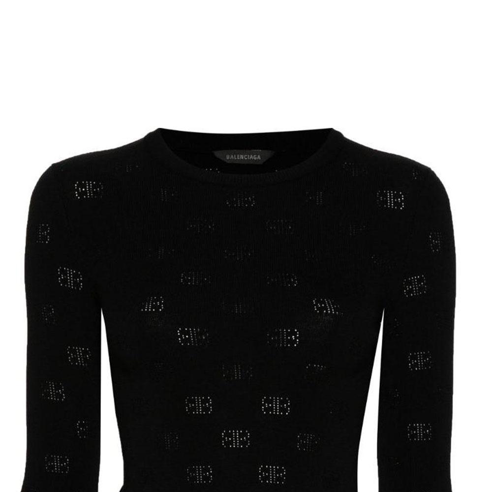 (WMNS) Balenciaga BB Allover Cropped Sweater 'Black' Women's 793613T52151000