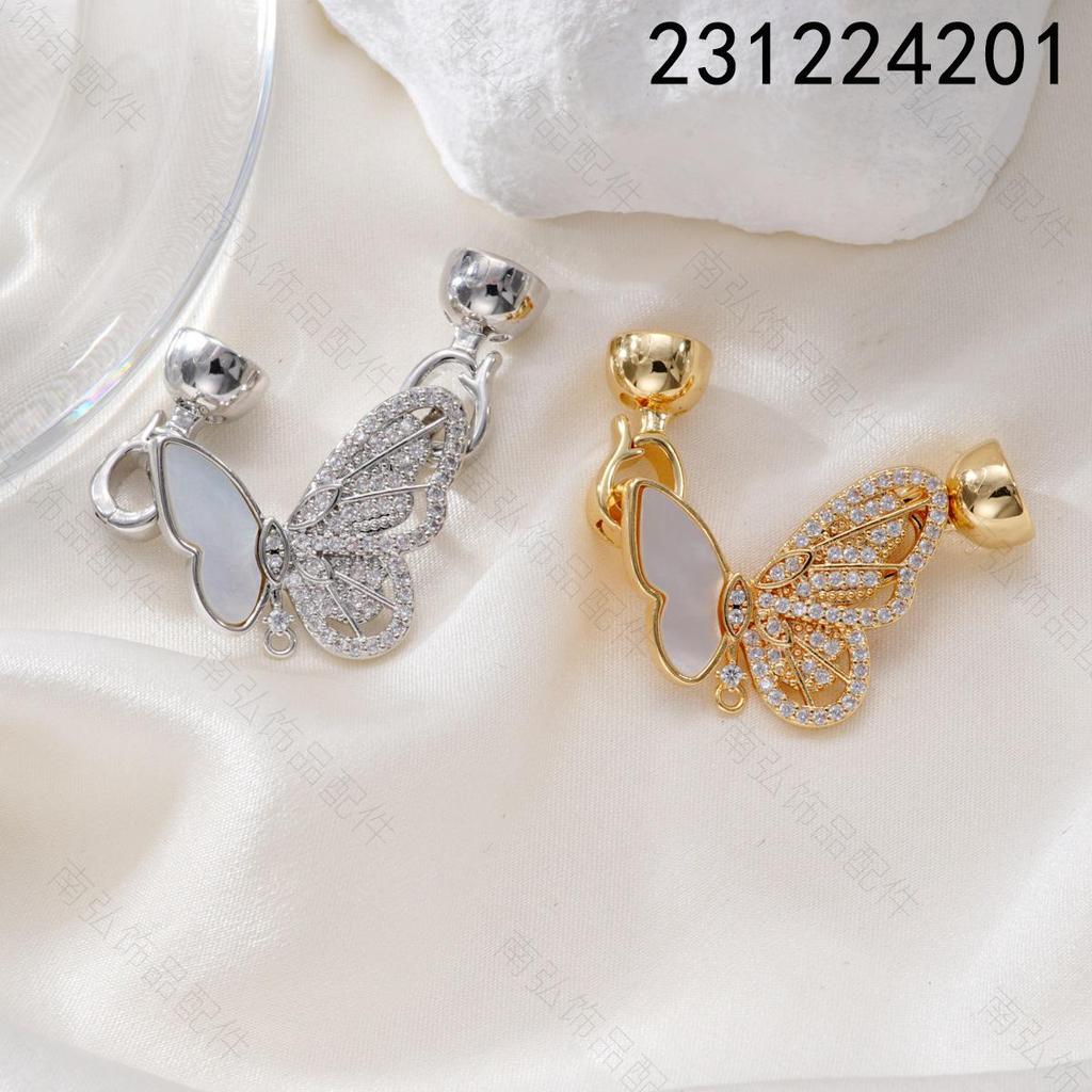 18k Gold-Plated Pearl Necklace Clasp with Zircon Butterfly Figure-Eight Design for DIY Jewelry